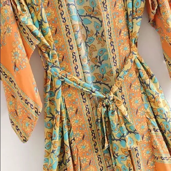Gypsy Boho Festival Floral Kimono Western Duster - Picture 8 of 12